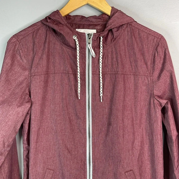 ZINE Water Resistant Windbreaker Jacket Burgundy Exposed Zipper Hood M - Picture 3 of 11